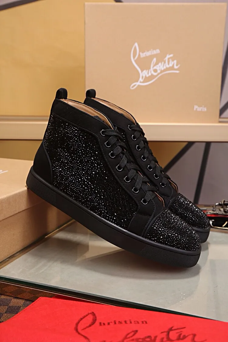 Ex-factory price 480. christian louboutin (CL red sole shoes) counter hot diamond series, high-top casual sneakers for couples 📢 📢 📢 Exclusive hot style release 🎈🎈💪 Movable latex feet 👻 Finished outsole sewing line [satisfied] 😝Female 35-40# Male 38#-46, global supply😝 [Top version]: original imported cowhide upper, top original leather lining, original molded TPU outsole, original 1:1 detail processing, original shoe last, large quantity available from stock,
